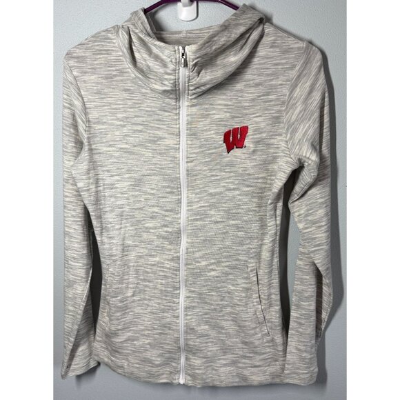 Columbia Tops - Columbia Wisconsin Badgers Lightweight Zip Up Scuba Neck Hoodie Small Gray